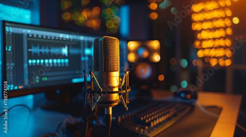 Professional Microphone in Music Recording Studio. photo