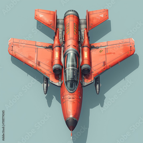 Red Fighter Jet in Aerial Superiority Pose photo