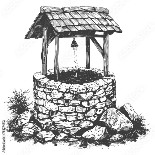 old water well images using Old engraving style