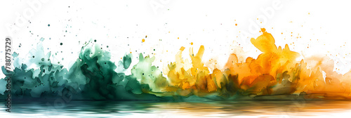 Green and yellow abstract watercolor splash on transparent background.
