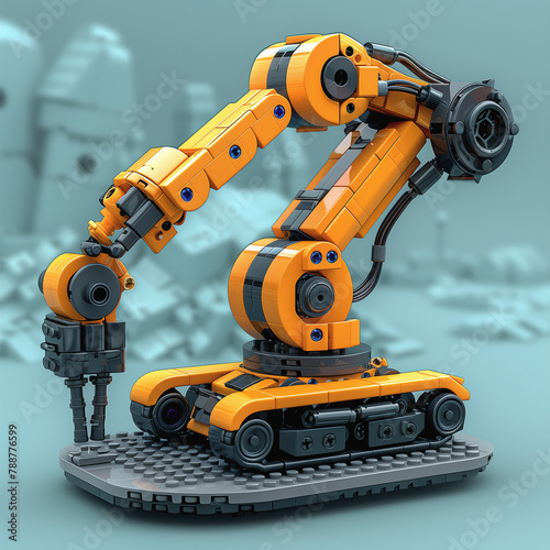 Orange Robotic Arm on Solid Background