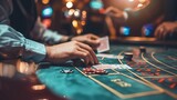 Casino Table With People Playing Cards and Chips