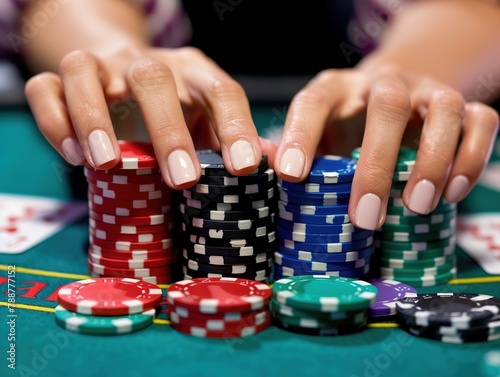 Womans Hands Holding a Stack of Poker Chips