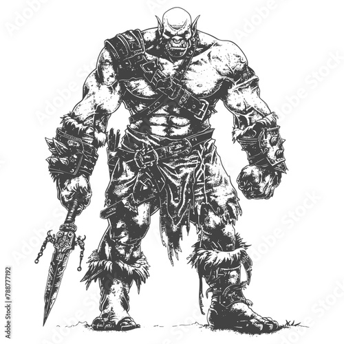 orc full body images using Old engraving style