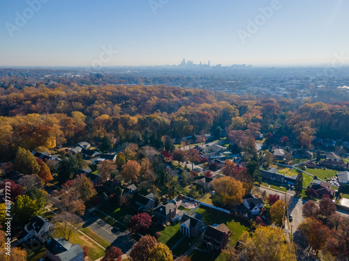 Aerial landscape of suburban multifamily homes in suburban Ardmore Philadelphia Pennsylvania photo