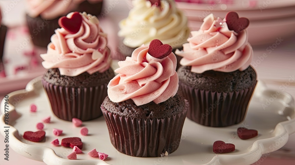 Indulge in delicious cupcakes topped with buttercream and adorned with charming heart designs