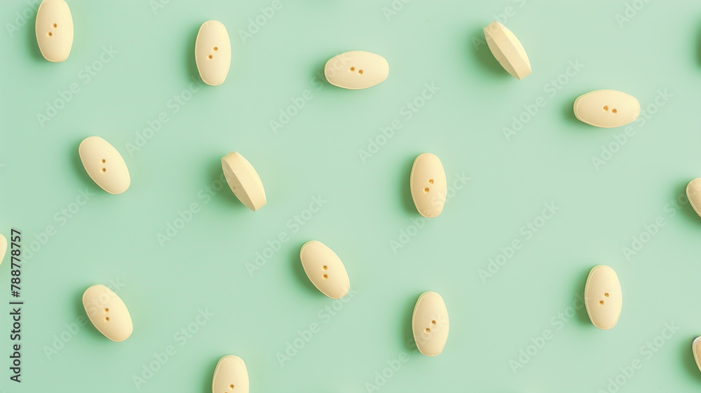 White pills on pastel mint background. Pharmacy theme, Medical Pill antibiotic . White pills on pastel mint background. Pharmacy theme, Medical Pill antibiotic .