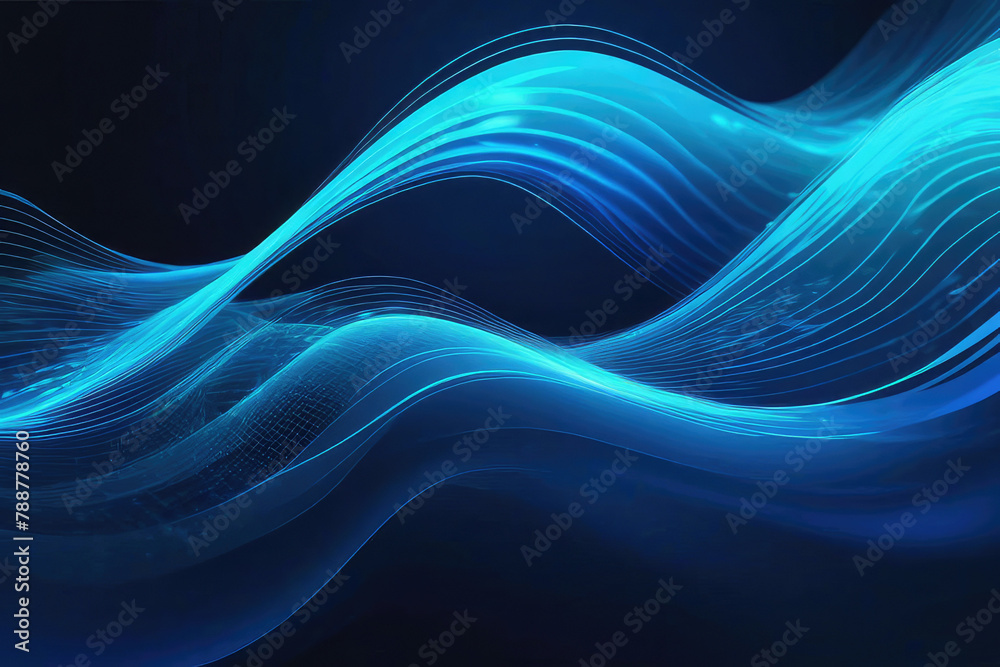 Abstract wave, sweeping across a futuristic background, interplay of electric blue light, digital effect giving life to corporate concept, nature inspired, flowing lines, interconnectedness