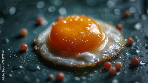  egg fried, bread blue, drops of water