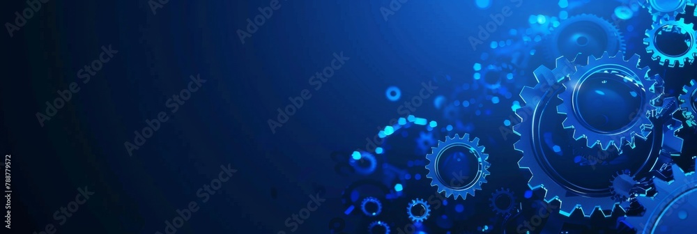 Abstract blue digital technology background with gears and cogs web banner template for website presentation Generative AI Abstract blue digital technology background with gears and cogs web banner template for website presentation Generative AI