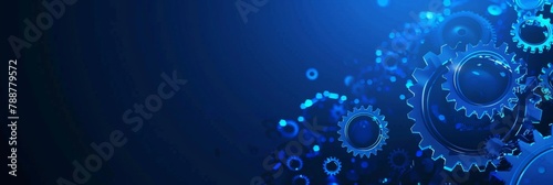 Abstract blue digital technology background with gears and cogs web banner template for website presentation Generative AI