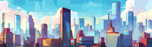 Megapolis city high-rise buildings background vector cartoon illustration