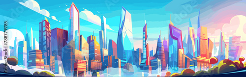 Megapolis city high-rise buildings background vector cartoon illustration