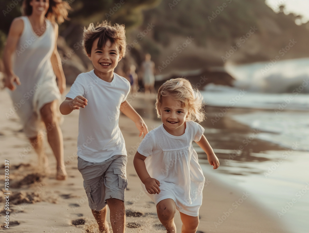 Happy family portrait enjoying beach time Happy family portrait enjoying beach time