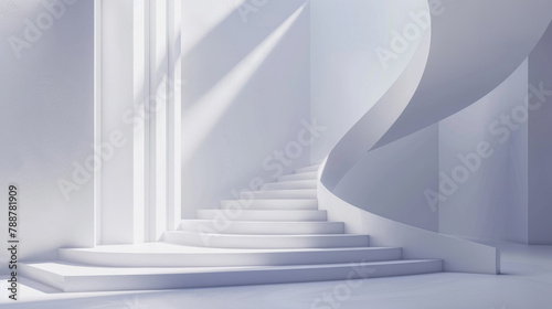 Modern white spiral staircase in minimalistic interior