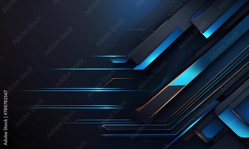 Obraz premium black wallpaper with blue 3D shapes. modern and futuristic graphics.