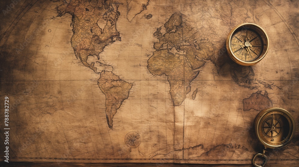 Vintage World Map with Compass