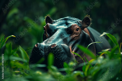 Hippopotamus Amidst Lush Greenery