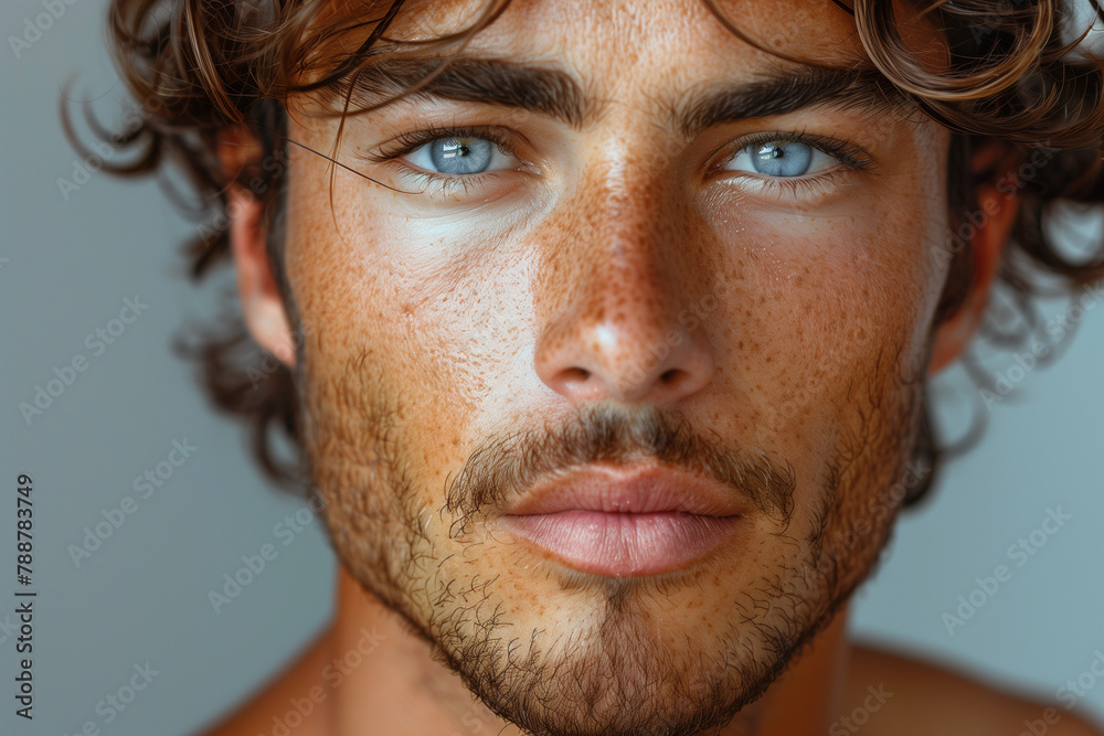 Portrait of young beautiful man with perfect smooth skin. Concept of natural beauty, cosmetology, cosmetics, skin care Portrait of young beautiful man with perfect smooth skin. Concept of natural beauty, cosmetology, cosmetics, skin care