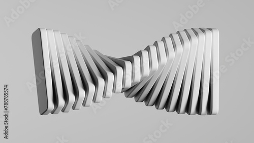 3d render, abstract minimalist white background. Group of simple objects. Twisted column photo