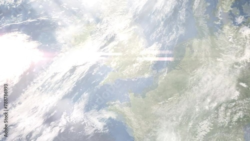 Zoom in from space and focus on Trowbridge, UK. 3D Animation. Background for travel intro. Elements of this image furnished by NASA photo