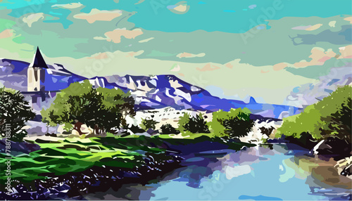 Landscape with mountains and lake