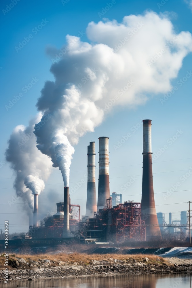 industrial plant high chimneys smoke Generative AI