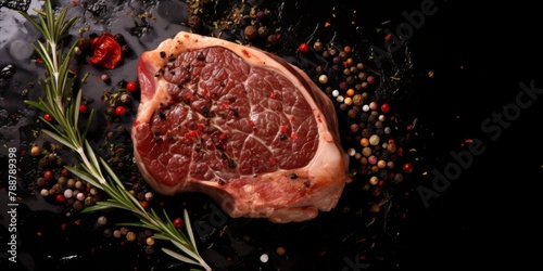 raw steak with herbs Generative AI