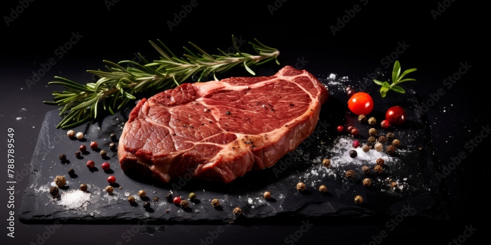 raw steak with herbs Generative AI