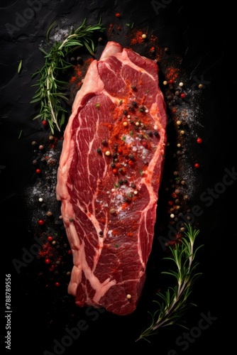 raw steak with herbs Generative AI