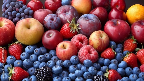 A variety of fruits and berries are displayed on the table