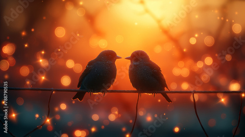 Lovebirds Silhouetted Against Twilight Sky