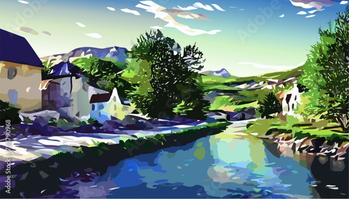 Landscape with mountains and lake