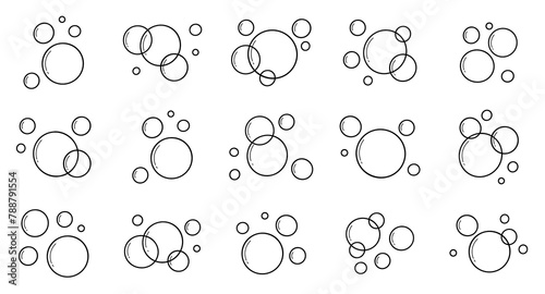 Soap bubbles icon doodle set. Fizzy, soap foam, water sparkle in sketch style. Hand drawn vector illustration isolated on white background