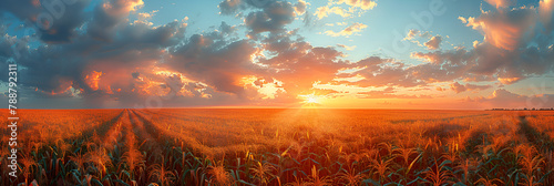 Serbia Vojvodina Province Clouds Over Vast Corn,
Aweinspiring panoramic view of a breathtaking sunset sky in a gorgeous landscape background
 photo
