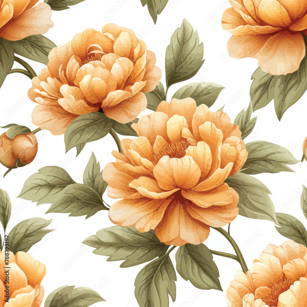 Vector Seamless Watercolor Pattern colorful Design with orange flowers