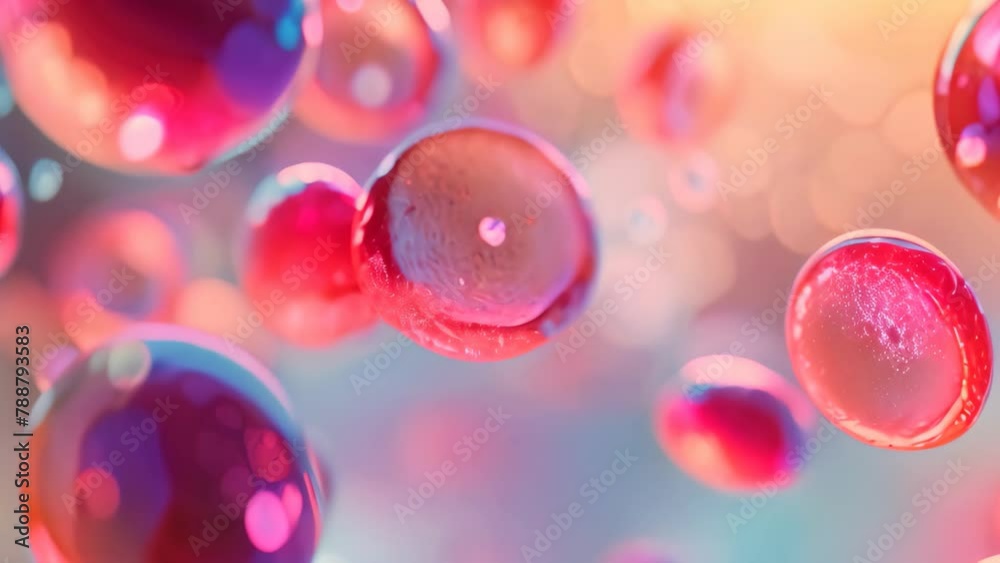 Numerous red blood cells are suspended in mid-air, creating a captivating sight, with an emphasis on their movement, Microscopic view of blood cells in a light, pastel color palette Numerous red blood cells are suspended in mid-air, creating a captivating sight, with an emphasis on their movement, Microscopic view of blood cells in a light, pastel color palette