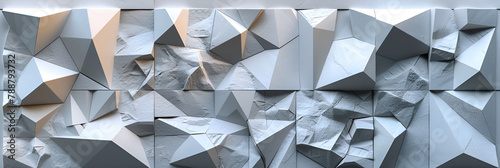White 3D Wall Background with Tiles. Polished,
Abstract background of silvery triangles photo