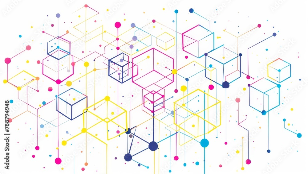 Simple line art of data points connecting to simple cube shapes on a ...