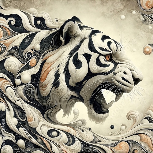 Tiger artistic marble effect illustration sculpture picture for social media poster created with generative ai photo