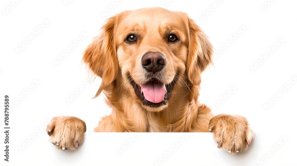 Adorable Golden Retriever Peeks Over Edge, Expressive Dog Face, Pet Banner Concept, Isolated on White Background. Perfect for Lifestyle Use. AI