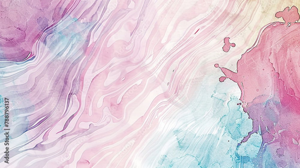 Background illustrating an abstract watercolor paintbrush in a soft pastel colors with a liquid, marbled wave paper texture and banner texture.
