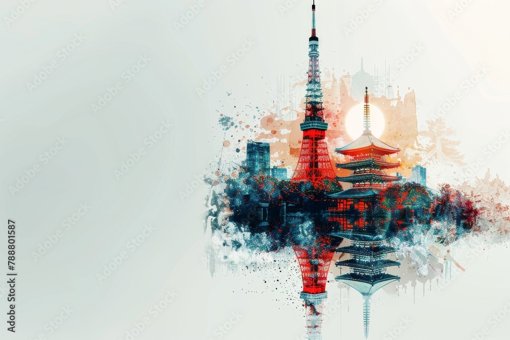 Tokyo Tower Majesty - Double Exposure with Mount Fuji and Cityscape