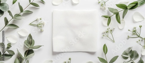 A white square bar napkin is separated on a white backdrop. photo
