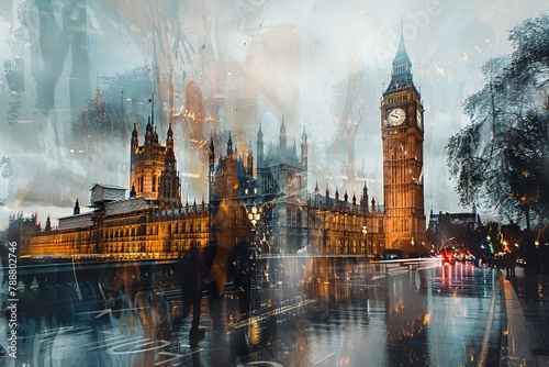 Timeless London - Big Ben and City Life Double Exposure photo