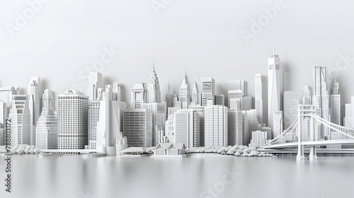 3D paper cut of buildings and bridges. white background