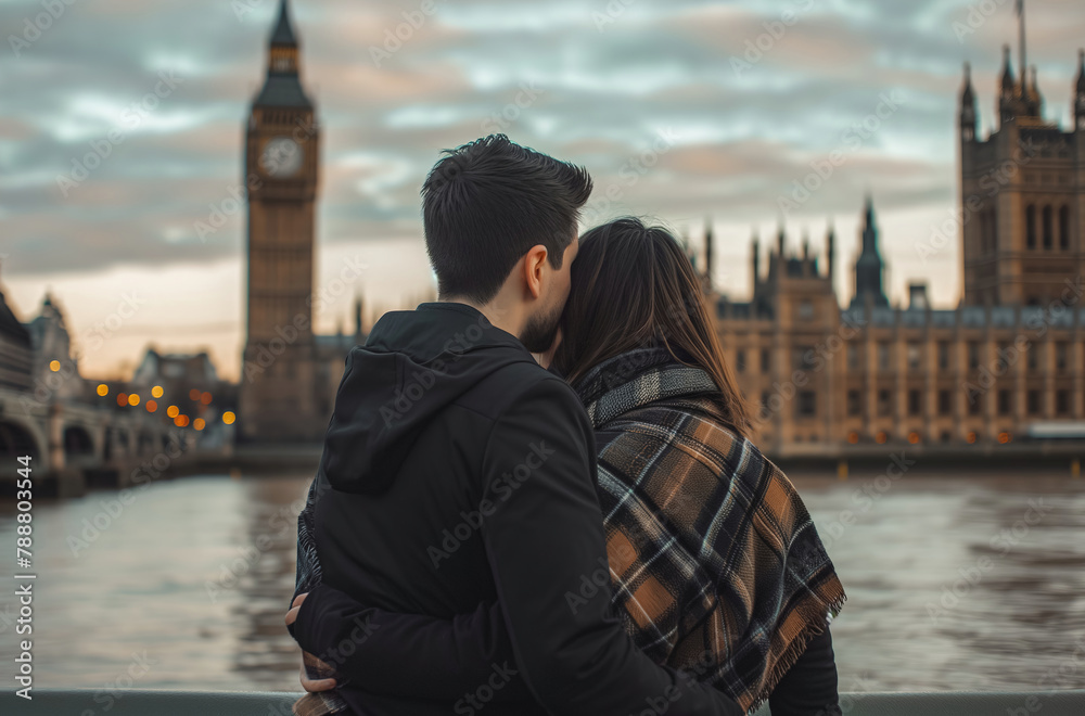 Fototapeta premium Couple's Embrace Overlooking London Skyline