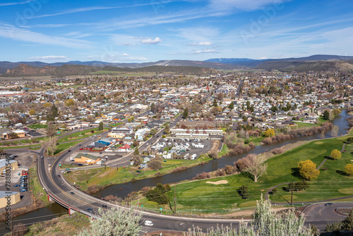 Prineville downtown and Crooked River, view from above. Central Oregon, USA photo