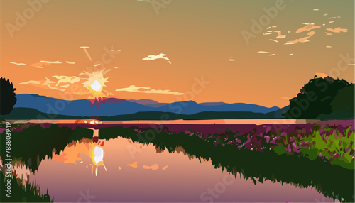 Beautiful sunset over the lake