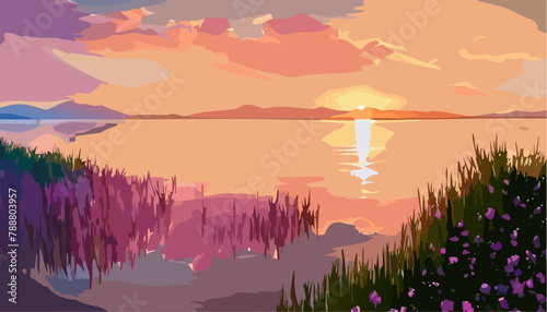 Beautiful sunset over the lake